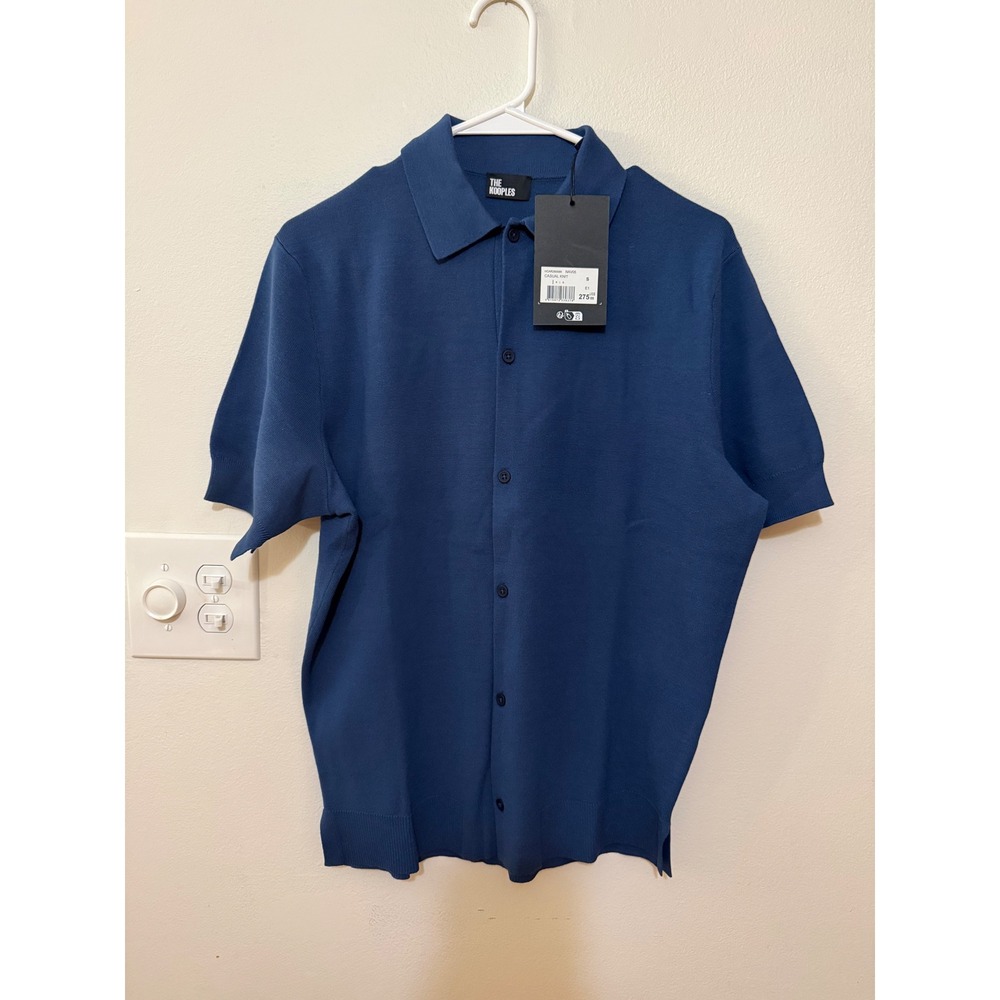 The Kooples Casual Knit Button Up Short Sleeved Top Size S Blue NWT $275 MSRP